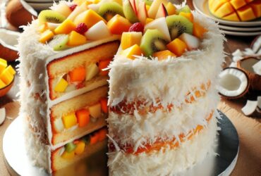 torta senza glutine ai frutti tropicali e cocco per dessert esotici