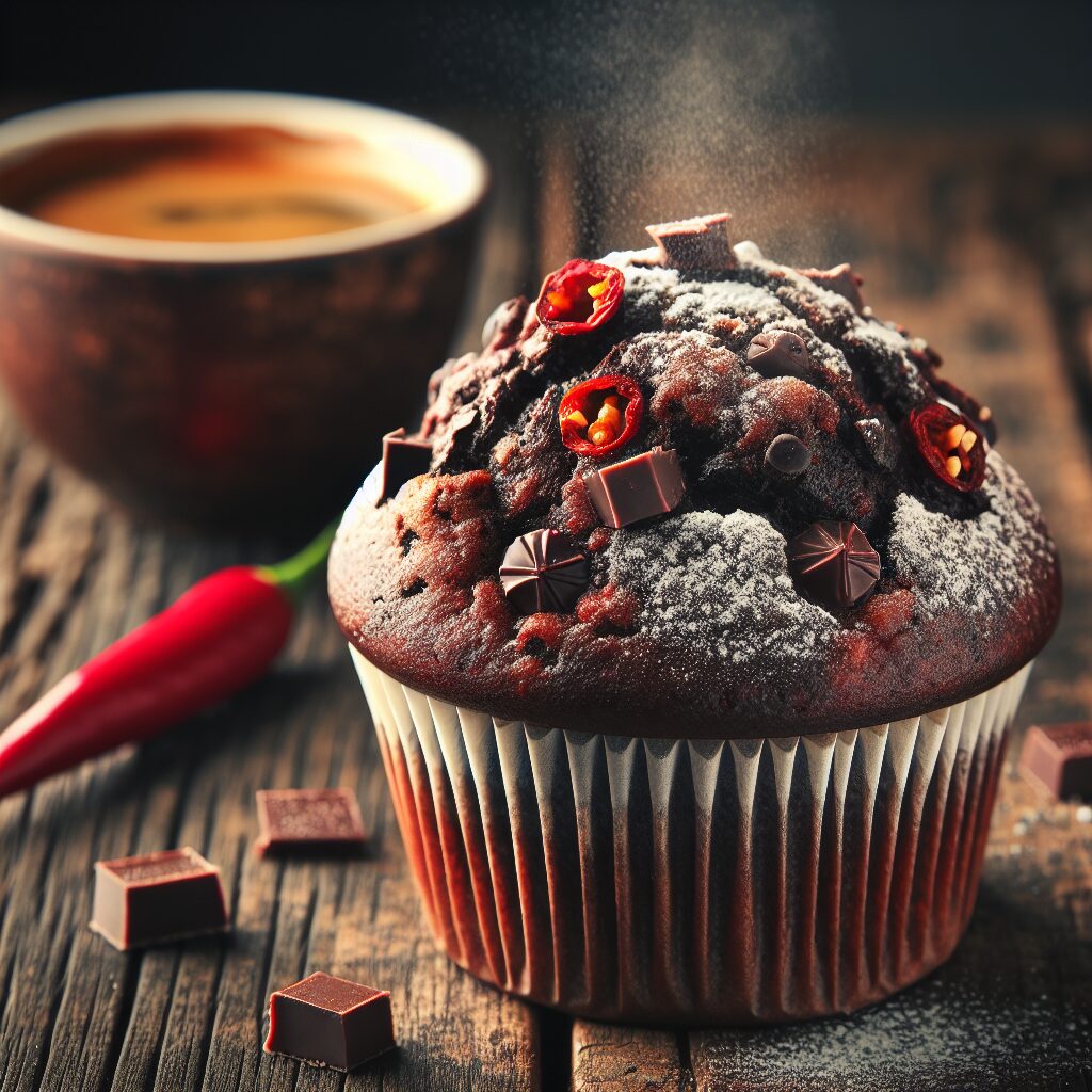 muffin senza glutine al cioccolato e peperoncino per colazioni con un tocco piccante