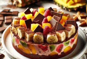 torta senza glutine ai frutti tropicali e cioccolato per un dessert esotico e goloso