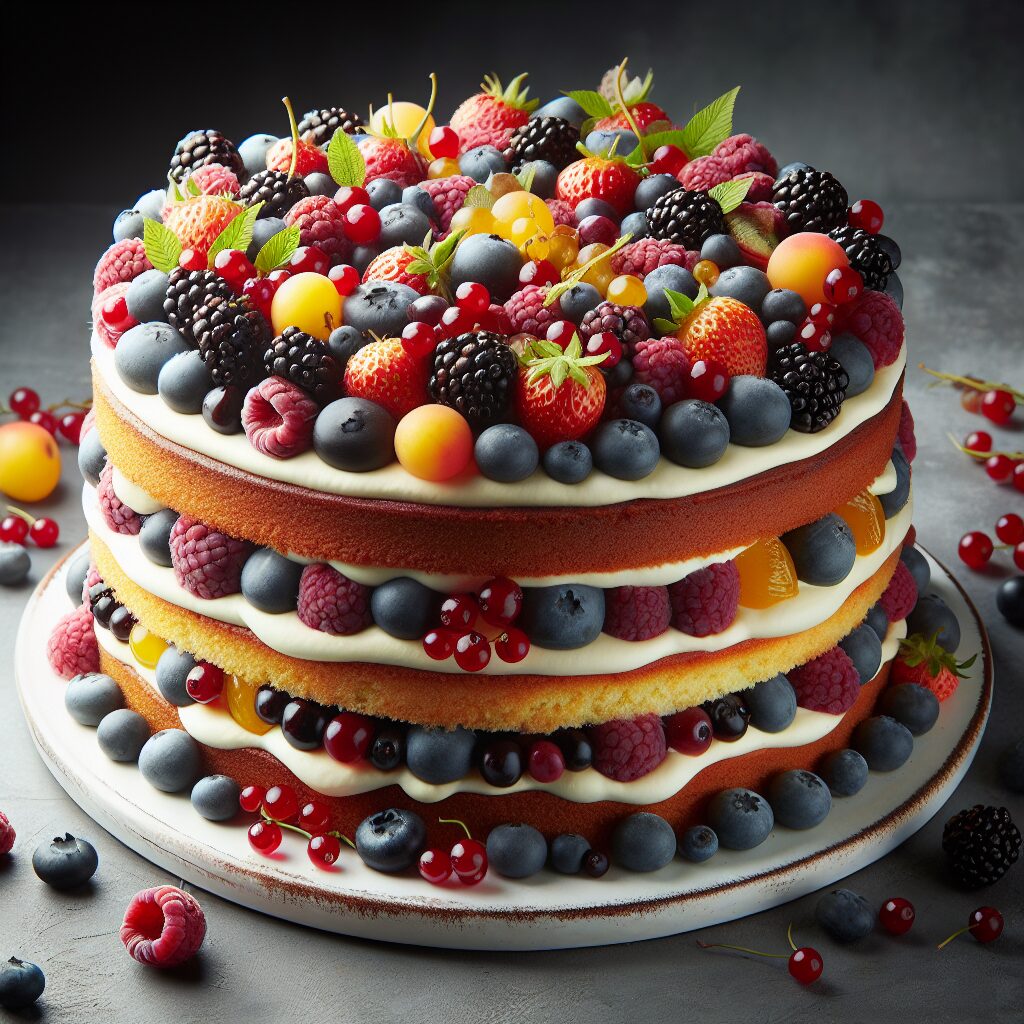 torta senza glutine ai frutti di bosco e crema di vaniglia per compleanni