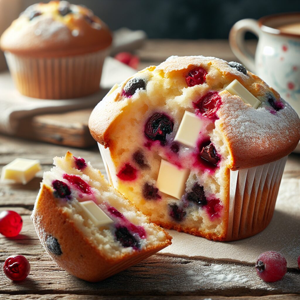 muffin senza glutine al cioccolato bianco e frutti di bosco per colazioni festose