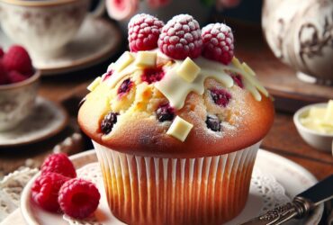 muffin senza glutine al cioccolato bianco e lamponi per colazioni dolci e romantici