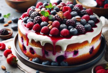 torta senza glutine ai frutti di bosco e yogurt greco per un dolce leggero e salutare