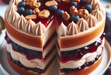 torta senza glutine alla crema di arachidi e gelatina per un dolce ispirato al PB&J