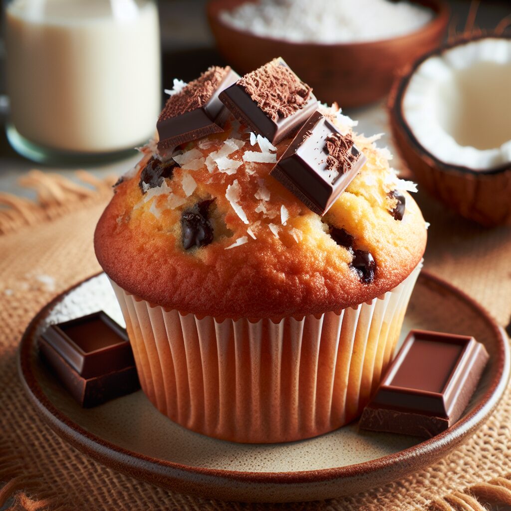 muffin senza glutine al cocco e cioccolato per colazioni esotiche