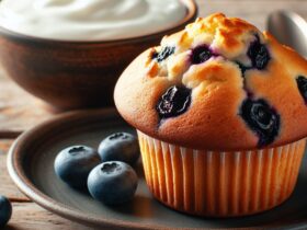 muffin senza glutine ai mirtilli e yogurt greco per colazioni proteiche