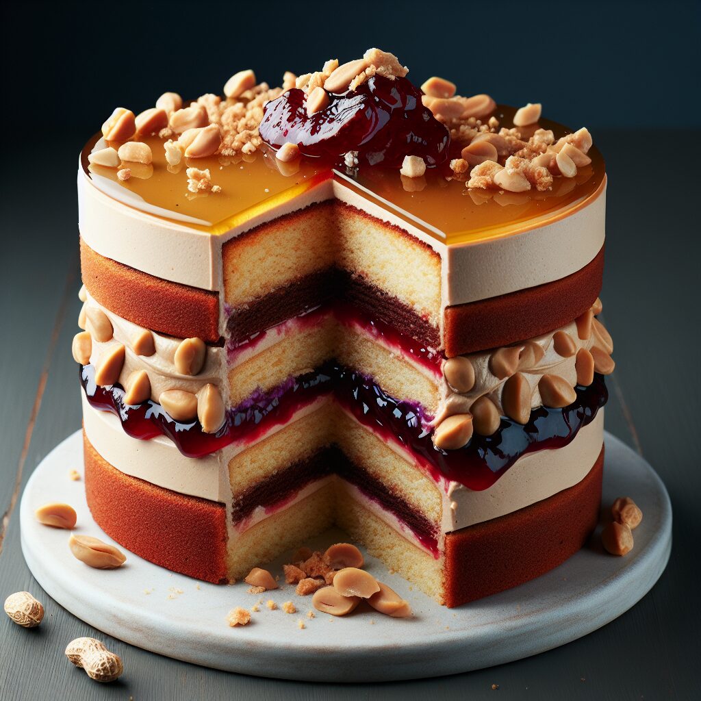 torta senza glutine alla crema di arachidi e gelatina per dolci ispirati al PB&J