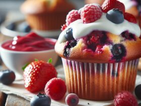 muffin senza glutine ai frutti di bosco e yogurt greco per una colazione proteica