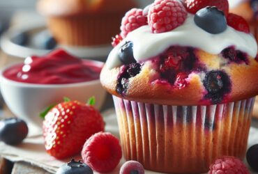 muffin senza glutine ai frutti di bosco e yogurt greco per una colazione proteica