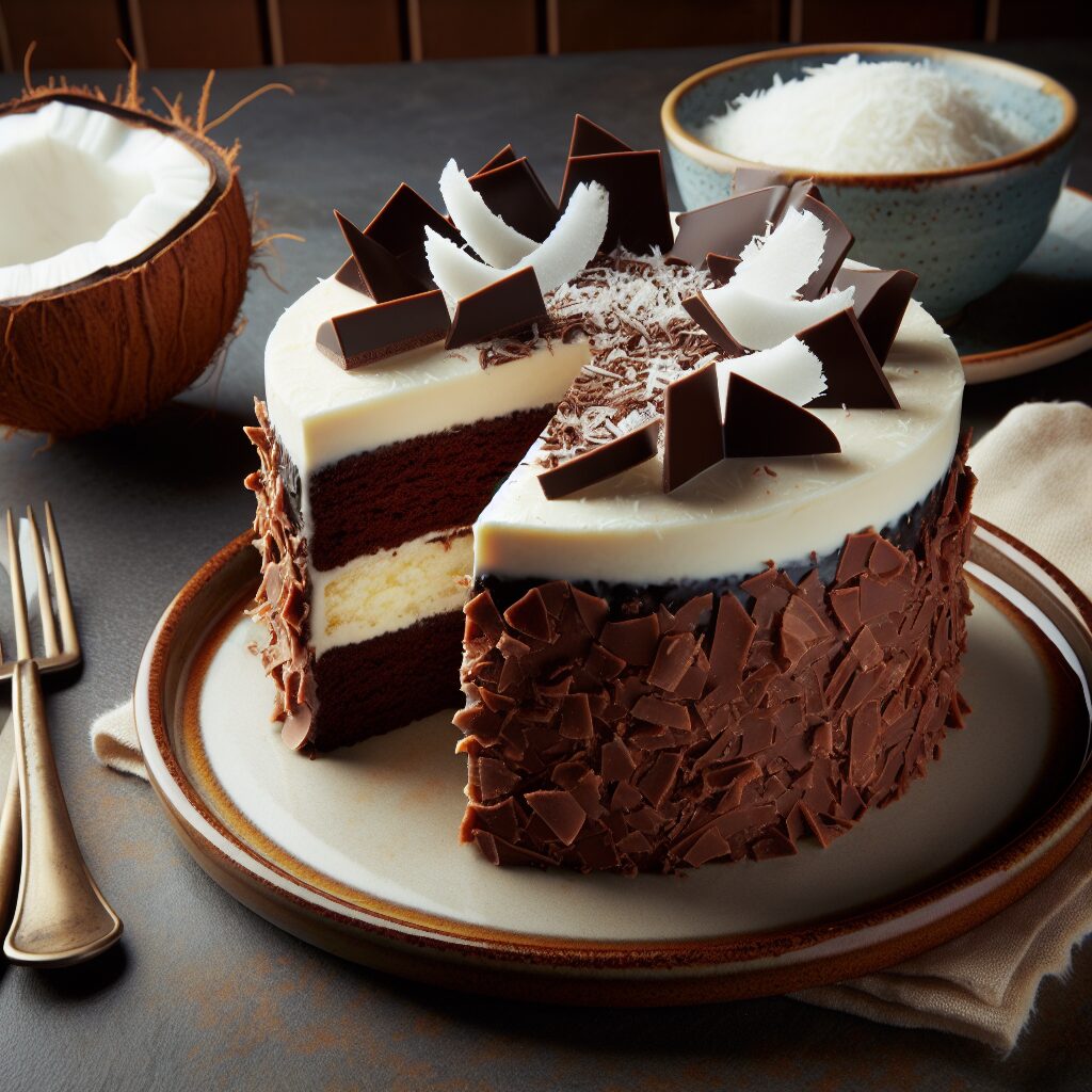 torta senza glutine al cioccolato e crema di cocco per dessert esotici