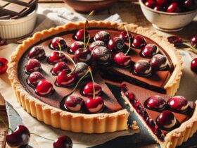 torta senza glutine alle ciliegie e cioccolato per dessert di fine estate