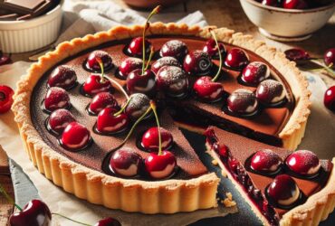 torta senza glutine alle ciliegie e cioccolato per dessert di fine estate