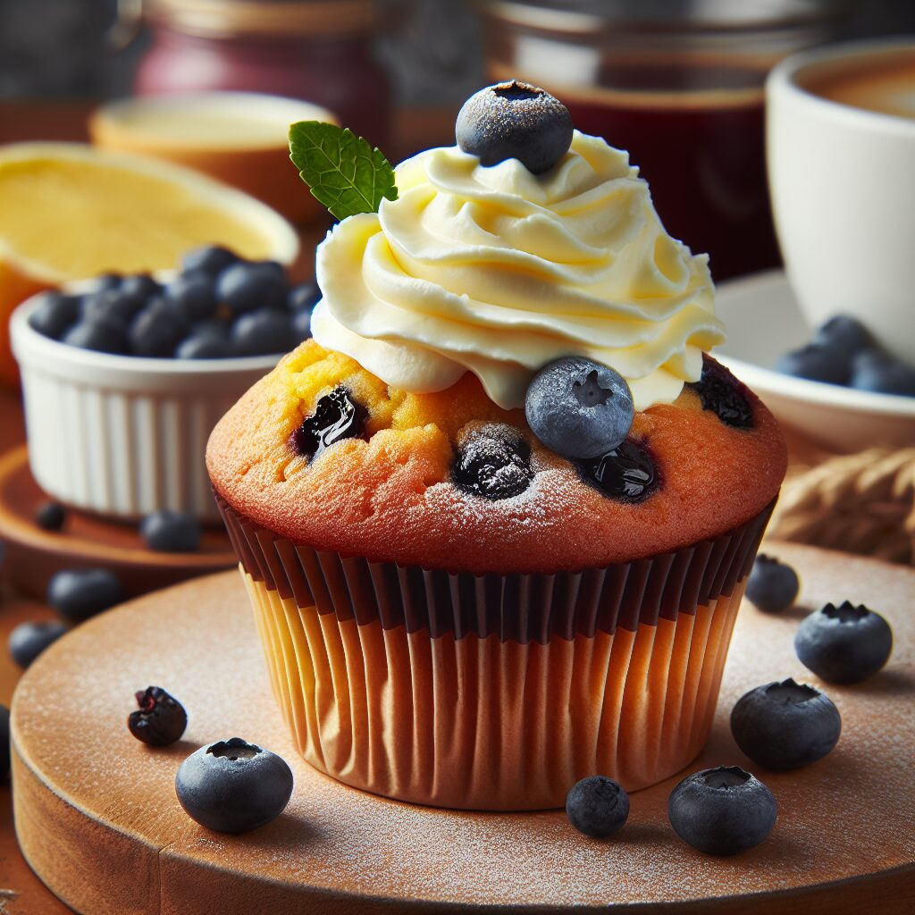 muffin senza glutine ai mirtilli e crema pasticcera per dolci da caffetteria