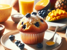 muffin senza glutine al cocco e mirtilli per una colazione tropicale e nutriente