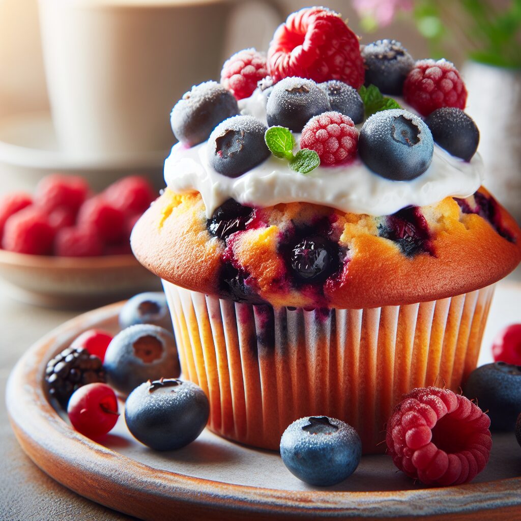 muffin senza glutine ai frutti di bosco e crema di formaggio per un dolce risveglio