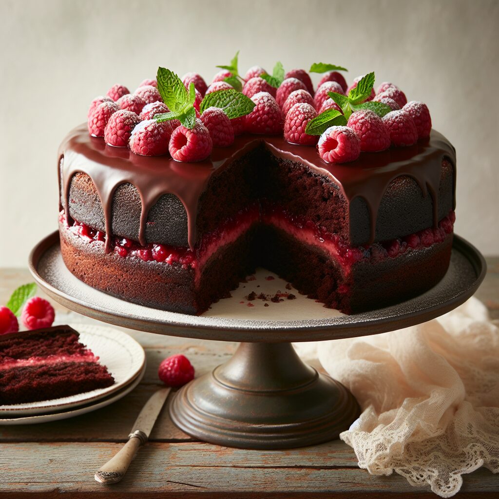 torta senza glutine al cioccolato e lamponi per dolci romantici