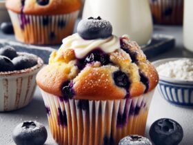 muffin senza glutine ai mirtilli e crema di formaggio per una colazione o merenda golosa