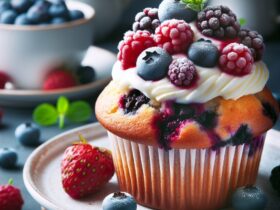 muffin senza glutine ai frutti di bosco e crema di formaggio per un dolce risveglio