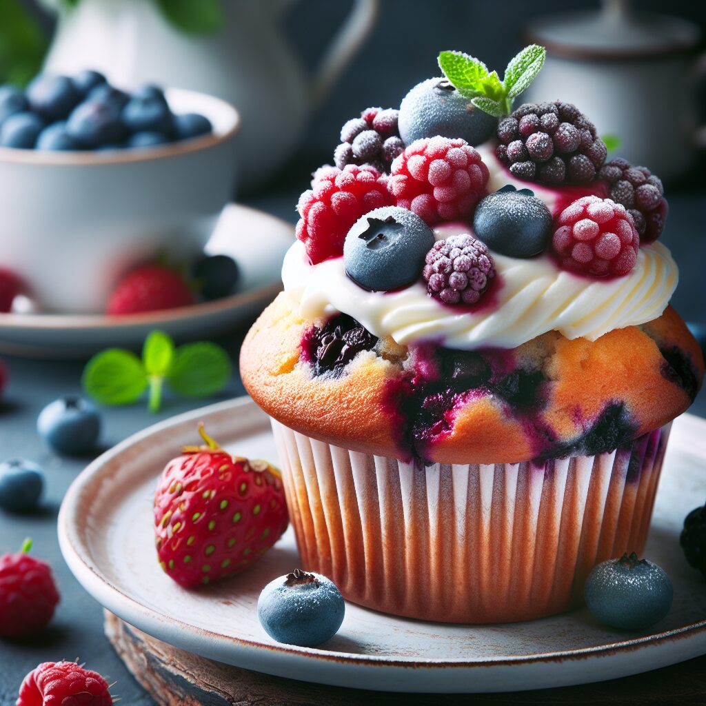 muffin senza glutine ai frutti di bosco e crema di formaggio per un dolce risveglio