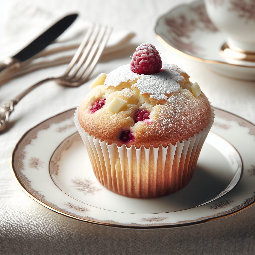 muffin senza glutine al cioccolato bianco e lamponi per dessert eleganti