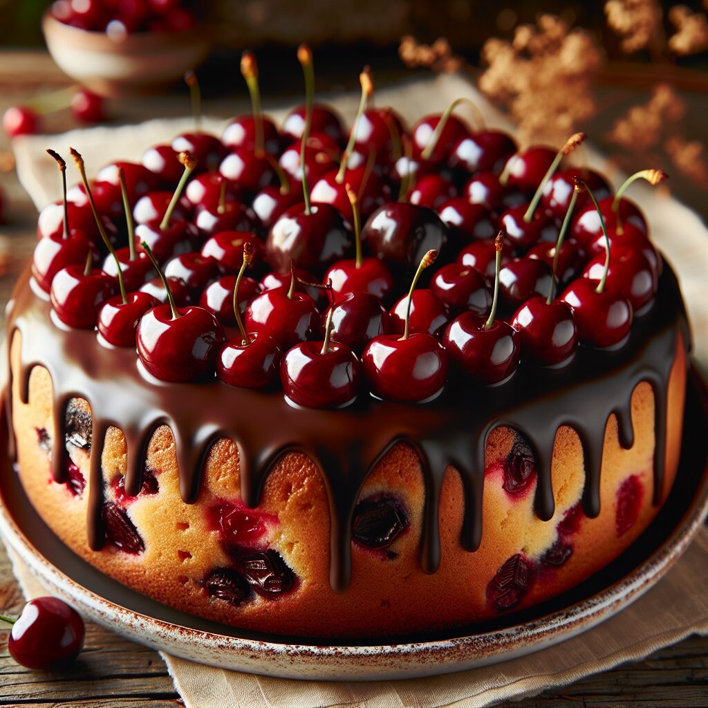 torta senza glutine alle ciliegie e cioccolato per dessert di fine estate