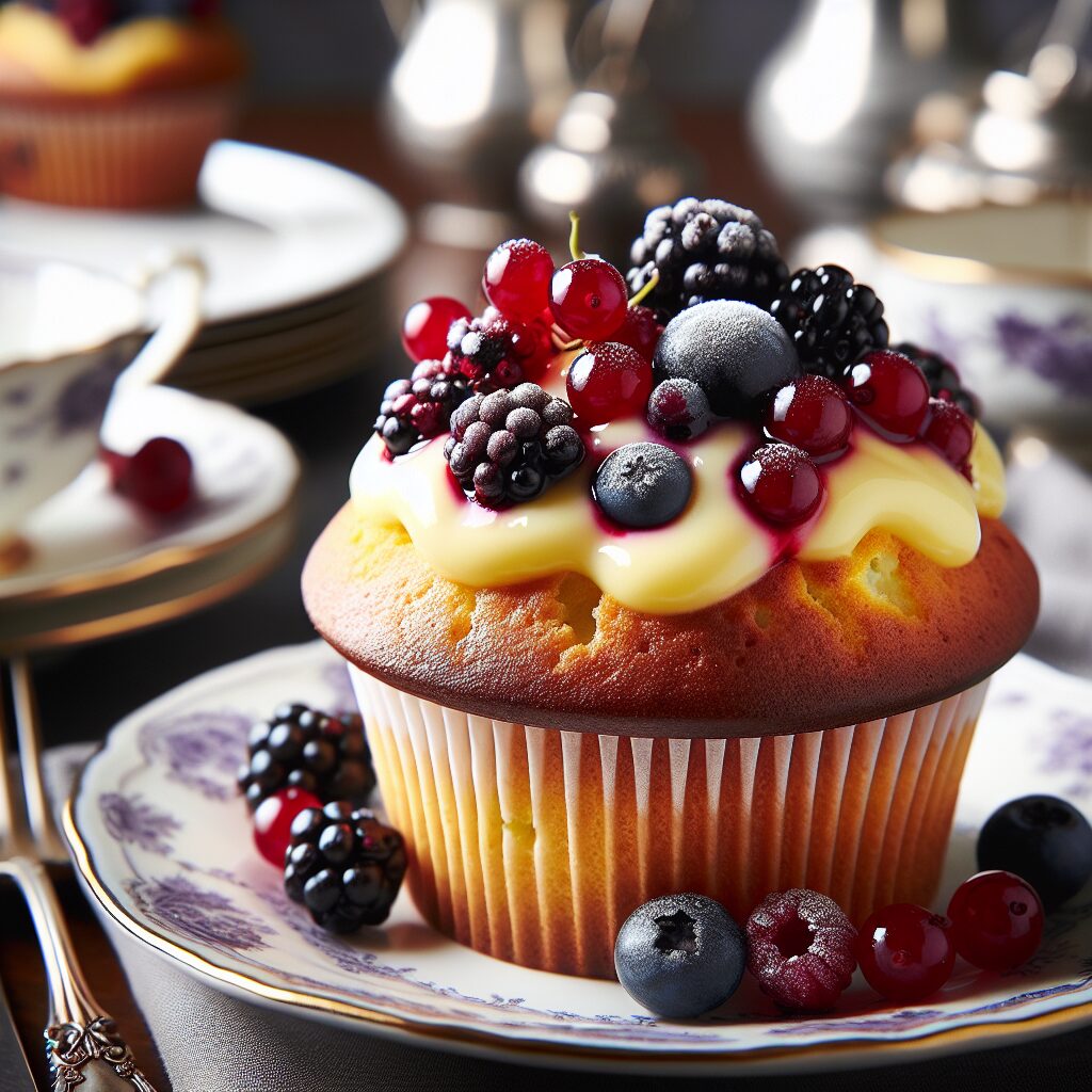 muffin senza glutine ai frutti di bosco e crema pasticcera per dessert eleganti