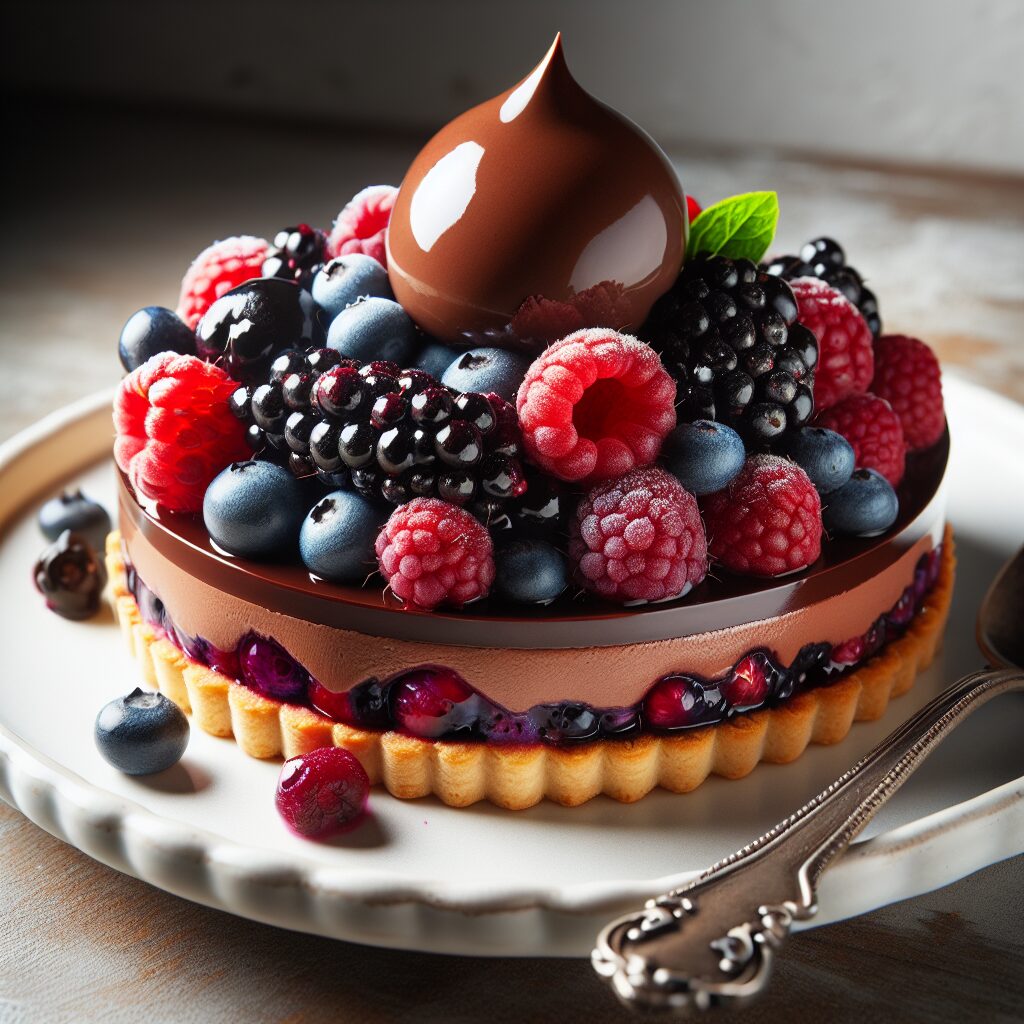 torta senza glutine ai frutti di bosco e mousse al cioccolato per dessert eleganti