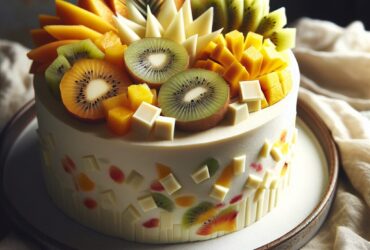 torta senza glutine al cioccolato bianco e frutti tropicali per dolci esotici