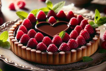 torta senza glutine ai lamponi e cioccolato fondente per un dessert romantico