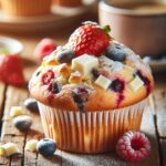 muffin senza glutine al cioccolato bianco e frutti di bosco per un inizio giornata dolce e colorato