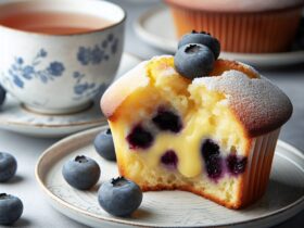 muffin senza glutine ai mirtilli e crema pasticcera per una colazione o merenda sofisticata