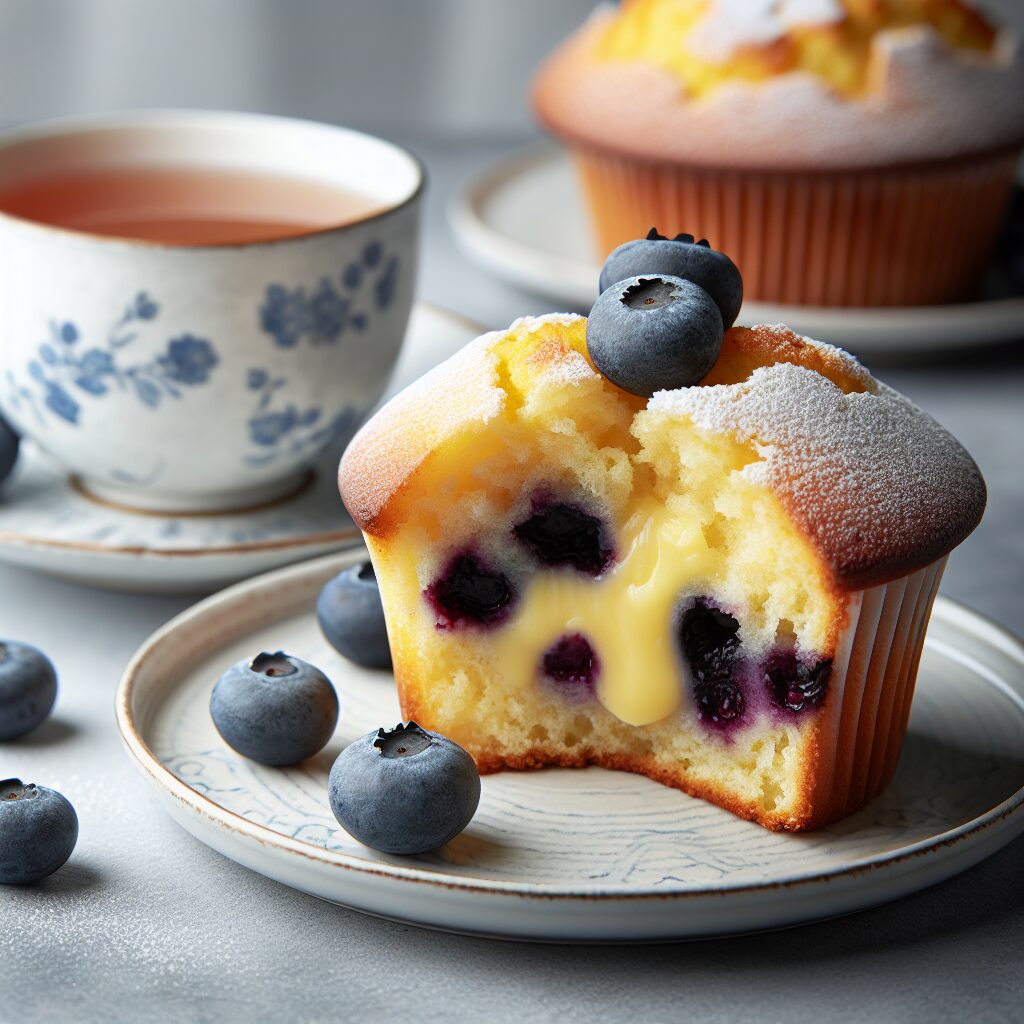 muffin senza glutine ai mirtilli e crema pasticcera per una colazione o merenda sofisticata