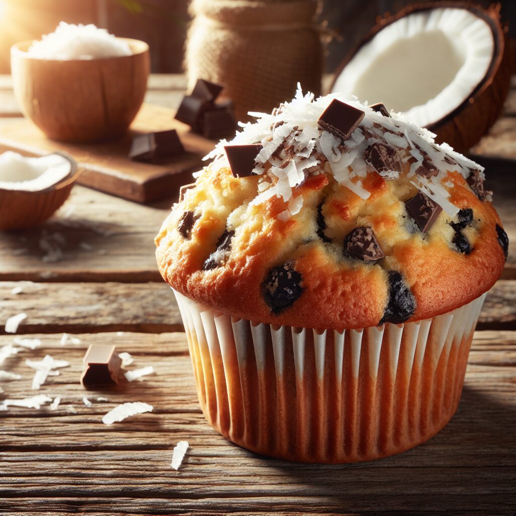 muffin senza glutine al cocco e cioccolato per colazioni esotiche