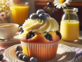 muffin senza glutine ai mirtilli e crema pasticcera per una colazione o merenda sofisticata