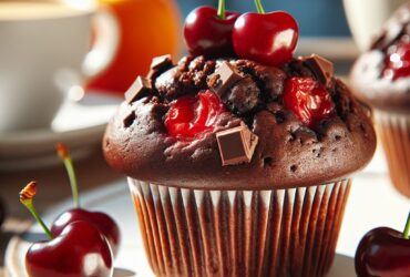 muffin senza glutine al cioccolato e ciliegie per una colazione estiva e golosa