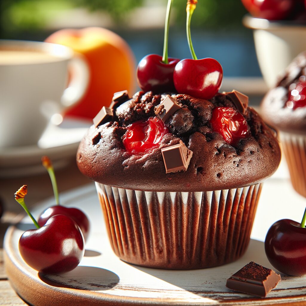 muffin senza glutine al cioccolato e ciliegie per una colazione estiva e golosa