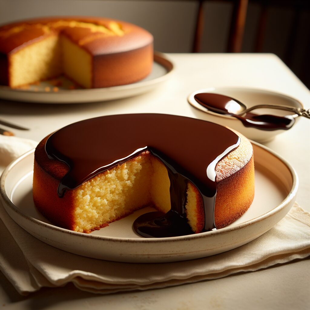 torta senza glutine alla vaniglia e salsa di cioccolato per un dessert goloso e classico