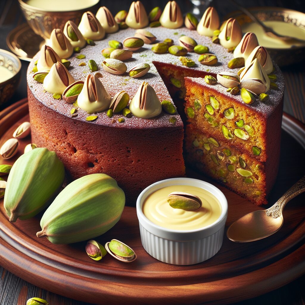 torta senza glutine al pistacchio e crema pasticcera per dolci eleganti