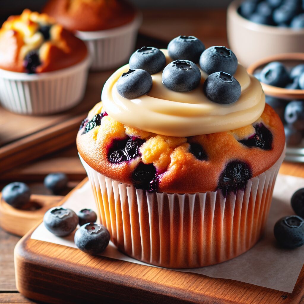 muffin senza glutine ai mirtilli e crema pasticcera per dolci da caffetteria