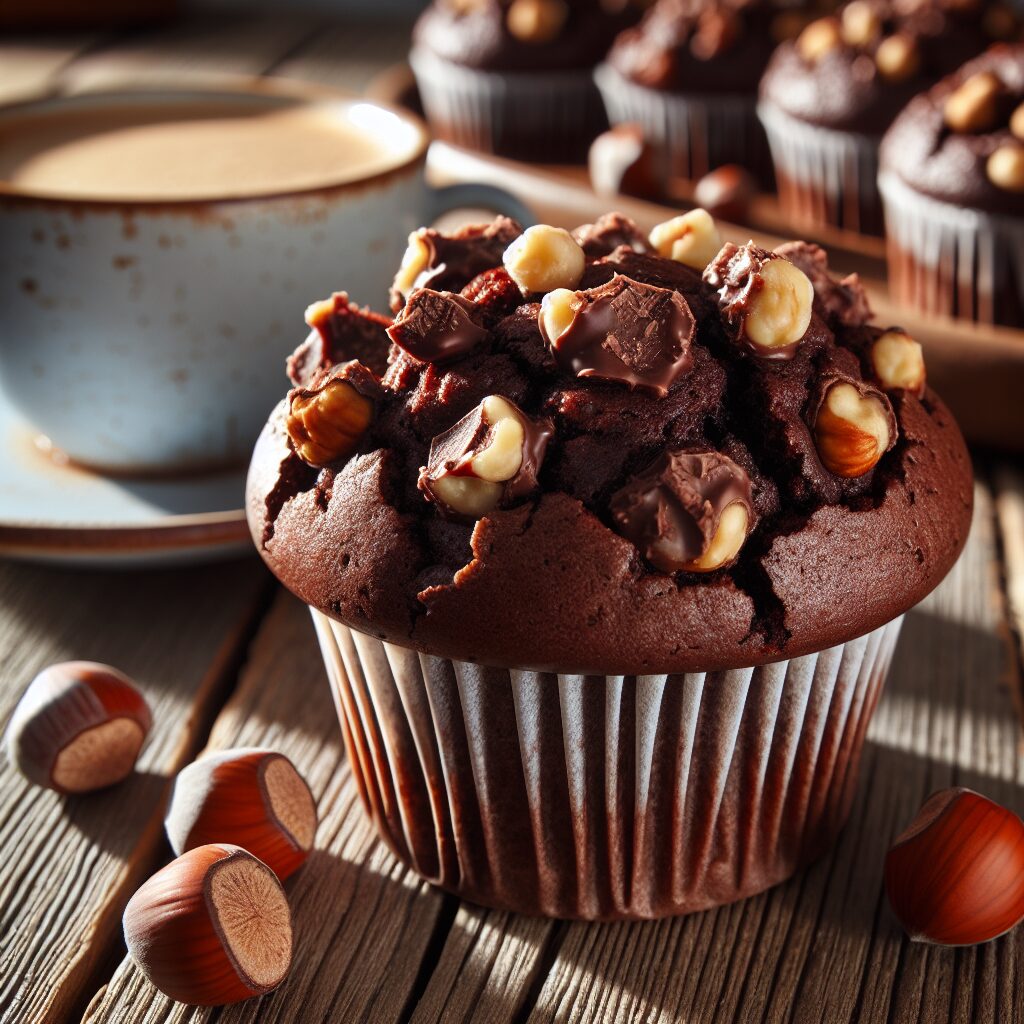 muffin senza glutine al cioccolato e nocciole per colazioni ricche