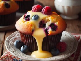 muffin senza glutine ai frutti di bosco e crema pasticcera per dolci da brunch